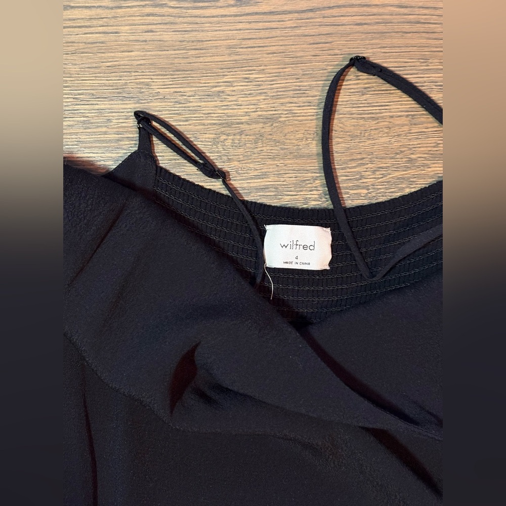 Aritzia Wilfred Affogato Spaghetti Straps Side Slit Midi Slip Dress Black Size 4 - Picture 10 of 14